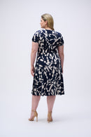 Abstract Print Wrap Dress - Midnight Blue/beige