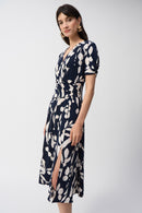 Abstract Print Wrap Dress - Midnight Blue/beige