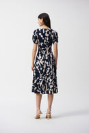 Abstract Print Wrap Dress - Midnight Blue/beige