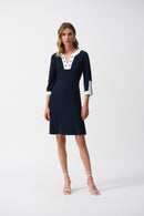Colour Block A-Line Dress - Midnight Blue/vanilla