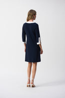 Colour Block A-Line Dress - Midnight Blue/vanilla