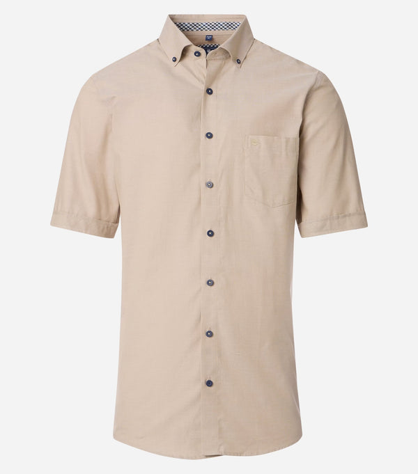 Comfort Fit Short Sleeve Shirt - Beige