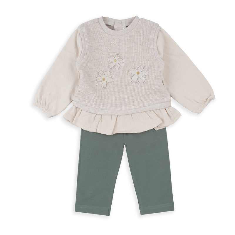 Flower Print 2 Piece Set - Green