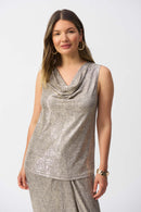Foiled Sleeveless Top - Beige/gold