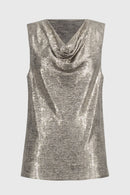 Foiled Sleeveless Top - Beige/gold