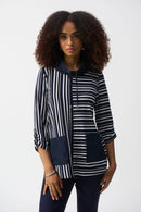 Stripe Print Boxy Tunic - Vanilla/midnight Blue