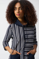Stripe Print Boxy Tunic - Vanilla/midnight Blue