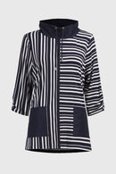 Stripe Print Boxy Tunic - Vanilla/midnight Blue