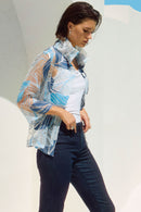Leaf Print Trapeze Jacket - Blue Multi