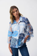 Leaf Print Trapeze Jacket - Blue Multi