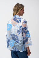 Leaf Print Trapeze Jacket - Blue Multi
