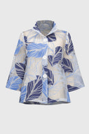 Leaf Print Trapeze Jacket - Blue Multi