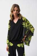 Chiffon & Floral Poncho - Black/multi