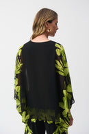 Chiffon & Floral Poncho - Black/multi