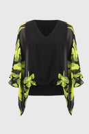 Chiffon & Floral Poncho - Black/multi