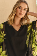 Chiffon & Floral Poncho - Black/multi