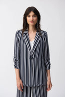 Stripe Print Boxy Blazer - Vanilla/midnight Blue