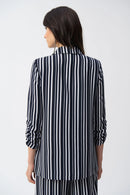 Stripe Print Boxy Blazer - Vanilla/midnight Blue