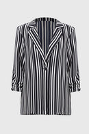 Stripe Print Boxy Blazer - Vanilla/midnight Blue