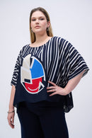 Georgette Abstract Poncho - Midnight Blue/multi