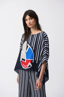 Georgette Abstract Poncho - Midnight Blue/multi