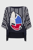 Georgette Abstract Poncho - Midnight Blue/multi