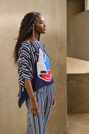 Georgette Abstract Poncho - Midnight Blue/multi