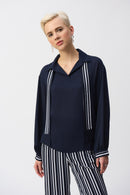 Georgette Top & Scarf - Midnight Blue/vanilla