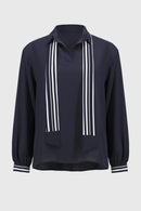 Georgette Top & Scarf - Midnight Blue/vanilla