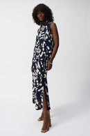 Abstract Sleeveless Top - Midnight Blue/beige