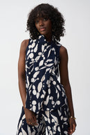Abstract Sleeveless Top - Midnight Blue/beige