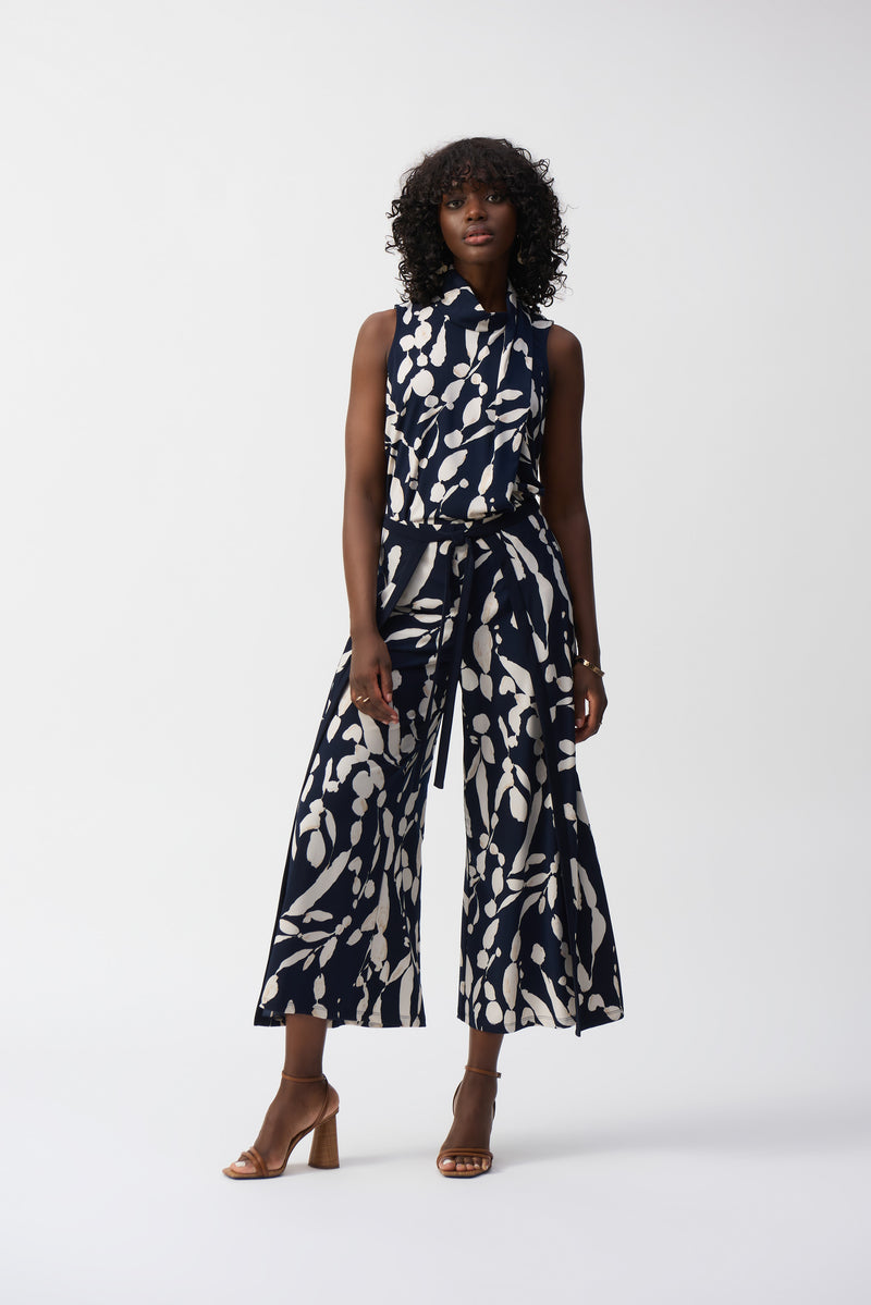 Abstract Wide Leg Trouser - Midnight Blue/beige