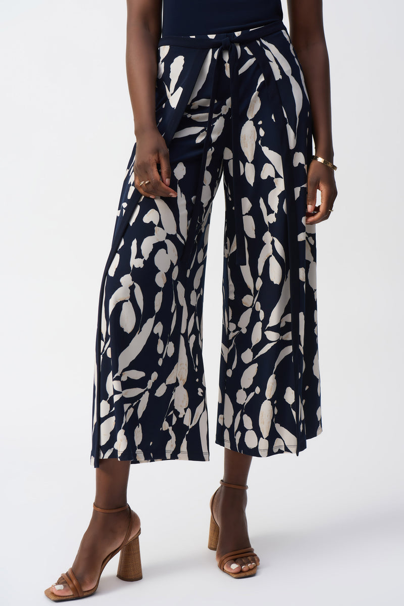 Abstract Wide Leg Trouser - Midnight Blue/beige