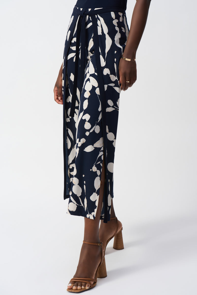 Abstract Wide Leg Trouser - Midnight Blue/beige