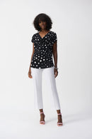 Dot Print ShortSleeve Top - Black/vanilla