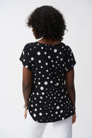 Dot Print ShortSleeve Top - Black/vanilla
