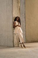 Lux Twill Sleeveless Vest - Parchment