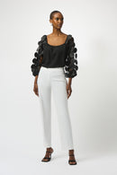 3D Dot Sleeves Top - Black