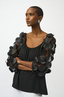 3D Dot Sleeves Top - Black