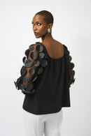 3D Dot Sleeves Top - Black