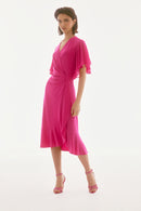 Chiffon Flowy Wrap Dress - Geranium