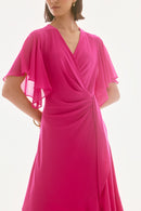 Chiffon Flowy Wrap Dress - Geranium