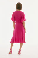Chiffon Flowy Wrap Dress - Geranium