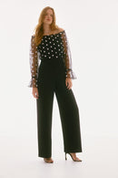 Dot Mesh & Scuba Jumpsuit - Black/white
