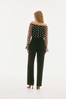 Dot Mesh & Scuba Jumpsuit - Black/white