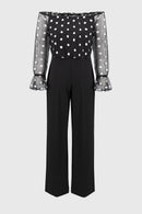 Dot Mesh & Scuba Jumpsuit - Black/white