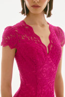 Stretch-Lace Trumpet Dress - Geranium