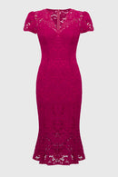 Stretch-Lace Trumpet Dress - Geranium