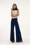 Chiffon Wide Leg Jumpsuit - Midnight Blue/vanilla