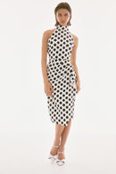Dot Print Halter Dress - Vanilla/black